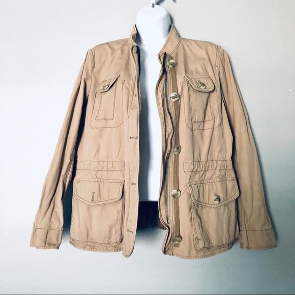 Ann Taylor LOFT Womens Large Petite Lightweight Cinch Waist Utility Jacket Khaki - Picture 8 of 8